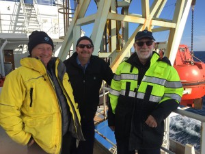 Left to right: Martech Polar Trainee Ice Navigator Nigel Greenwood, Canadian Coast Guard Captain Victor Gronmyr, CEO and Principal Consultant at Martech Polar Consulting Ltd David (Duke) Snider